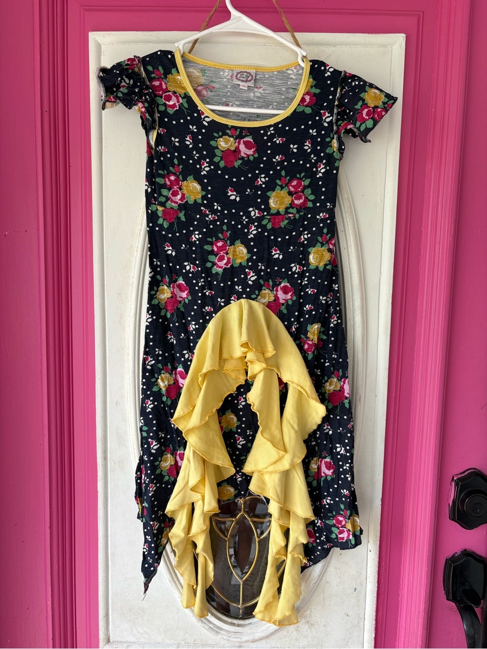 Girls Floral High-Low Ruffle Dress - Navy & Yellow